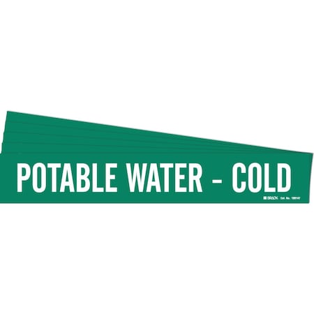 Brady POTABLE WATER - COLD Pipe Marker Style 1HV White on Green 1 per Card, 5 PK 106147-PK